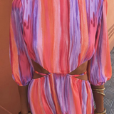 Carlota - Vestido longo elegante com mangas curtas bufantes e design aberto nas costas