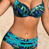 Connie - Bikini de Cintura Alta com Estampa de Folhas