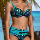 Connie - Bikini de Cintura Alta com Estampa de Folhas