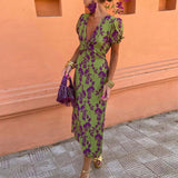 Caroline - Vestido com decote V  e mangas bufantes