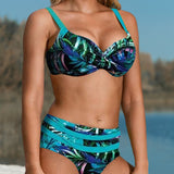 Connie - Bikini de Cintura Alta com Estampa de Folhas