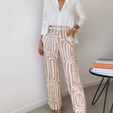 Conjunto Helena sofisticado com camisa leve e calças estampadas