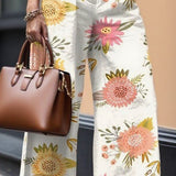 Conjunto de Calças Capri Florais e Camisa Larga em Linho