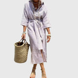 Ellen™ | Vestido Listrado Clássico