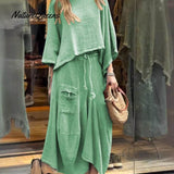 Conjunto de Saia Elegante Estilosa Casual Solta em Cores Sólidas para Mulheres