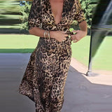 Vestido Moda Sexy Padrão de Leopardo