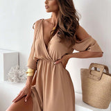 Dalila- Vestido Elegante com Decote em V e Fenda Lateral