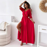 Dalila- Vestido Elegante com Decote em V e Fenda Lateral