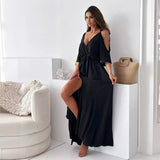 Dalila- Vestido Elegante com Decote em V e Fenda Lateral