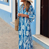 Silvia -  Vestido elegante com estampa de decote em V para mulher