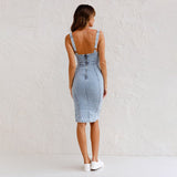 Vestido Denim -Vestido com decote em U e fenda