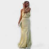 Elegante maxi vestido halter amarelo verão feminino