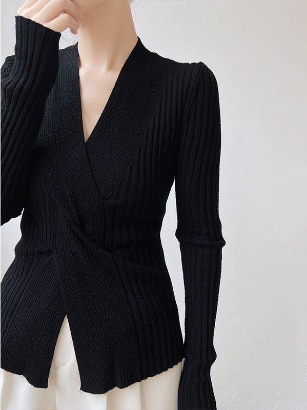Cozy Chic | Suéter Luxuoso com Decote V e Mangas Longas