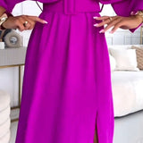 Isabela - Vestido elegante roxo de manga longa com decote em V