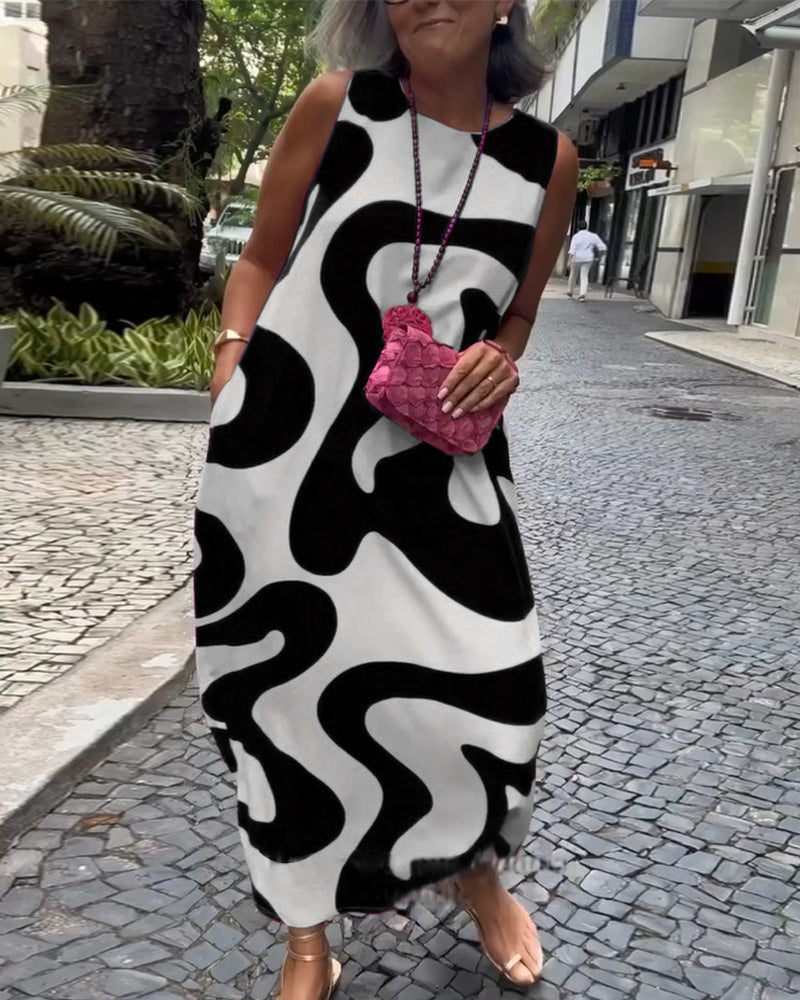 Olivia - Vestido Geométrico com Decote Redondo