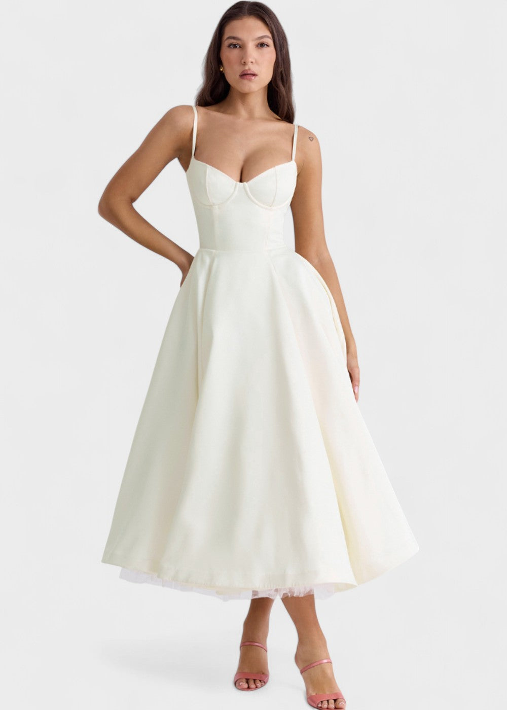 Julia - Vestido midi com corpete de cetim