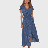 Luisa - Vestido longo elegante com mangas curtas e cinto