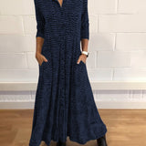 Rute - Vestido longo com bolso e lapela impresso