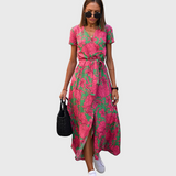 Luisa - Vestido longo elegante com mangas curtas e cinto