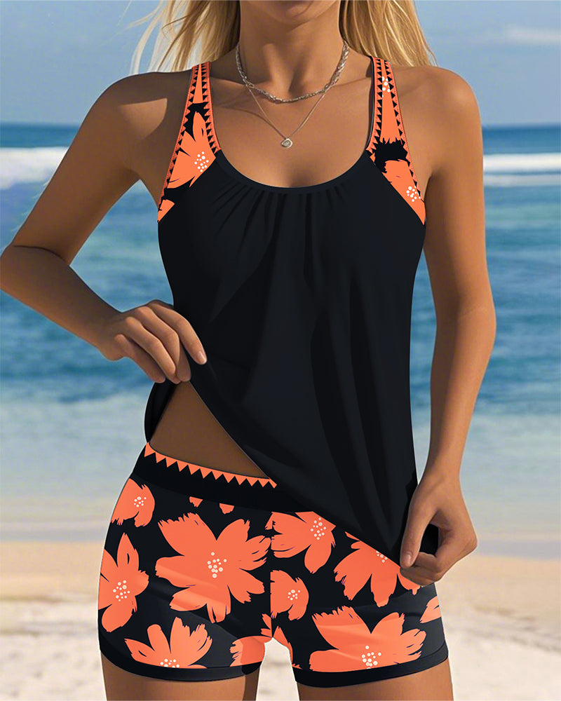 Inger - Tankini impresso sem mangas com decote em U