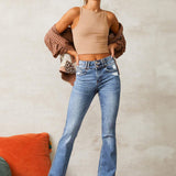 Jeans Flare de Denim Stretch Rasgado