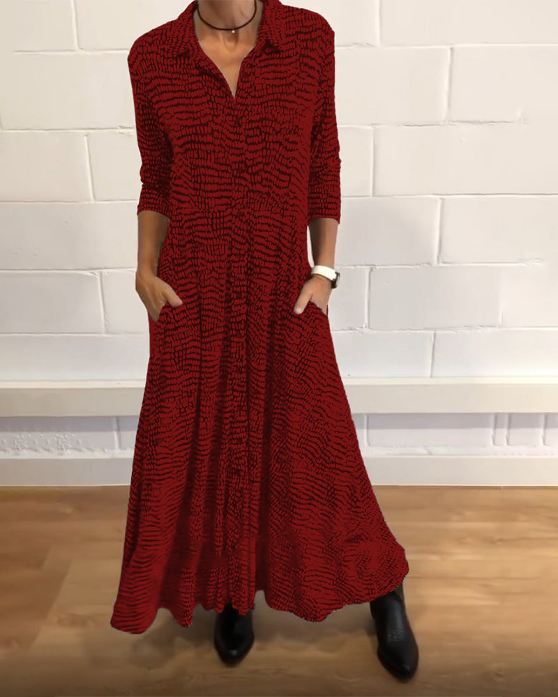 Rute - Vestido longo com bolso e lapela impresso