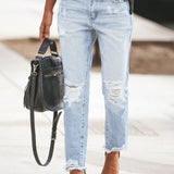 Jeans Rasgados Azul Claro