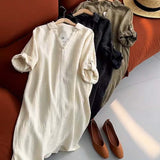 Vestido Manga Longa Liso Colarinho Simples