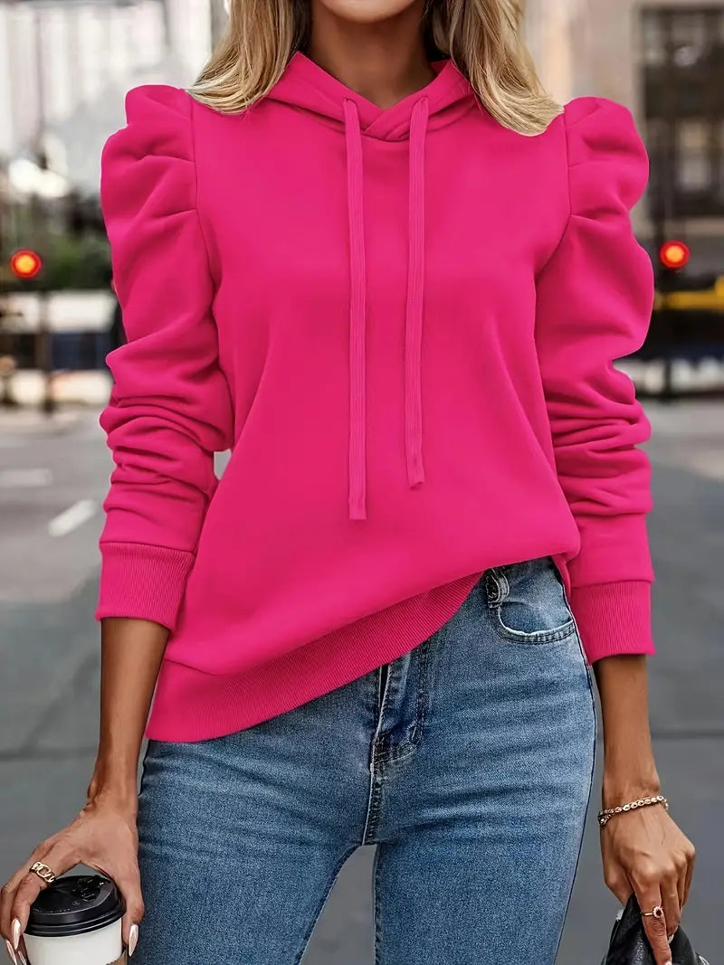 Hoodie Bella Branco com Mangas Franzidas e Estilo Casual Chic