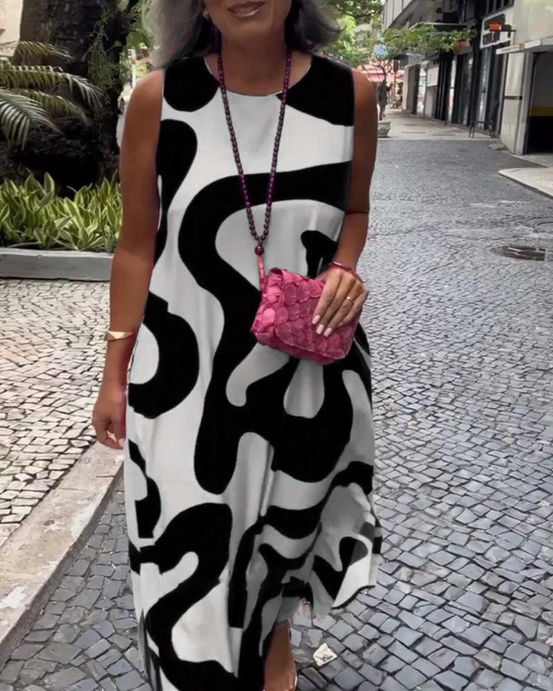 Olivia - Vestido Geométrico com Decote Redondo