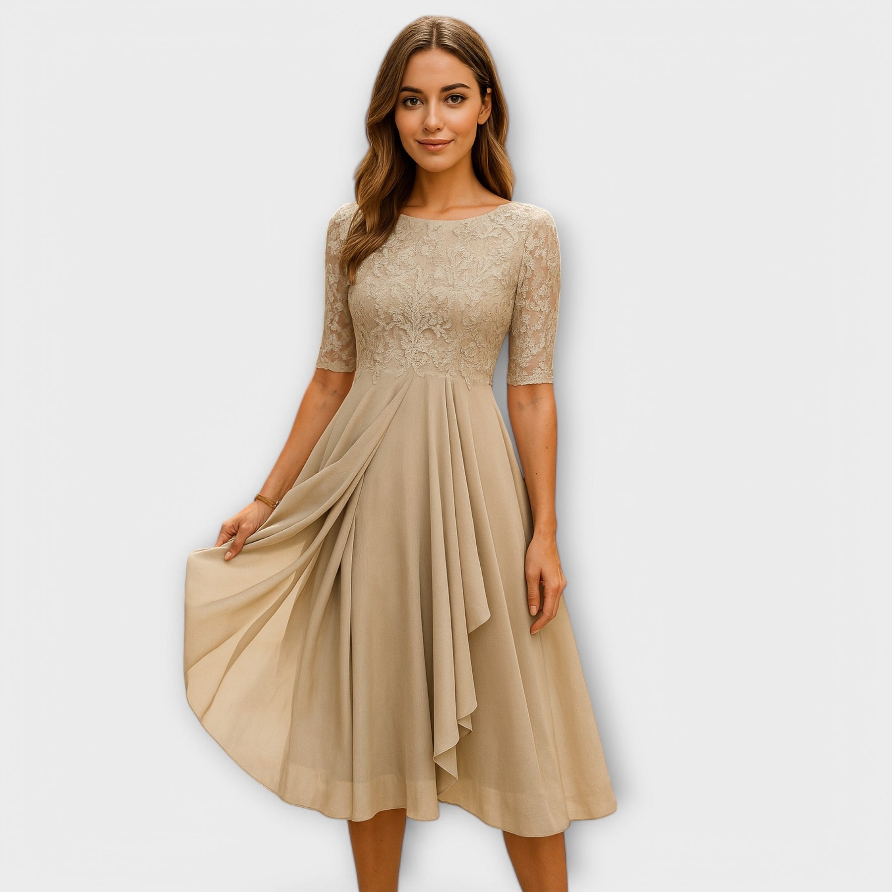 Dalila - Vestido Midi com Mangas de Renda