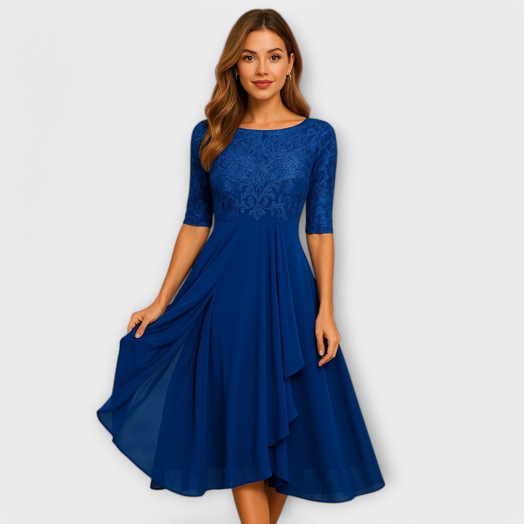 Dalila - Vestido Midi com Mangas de Renda