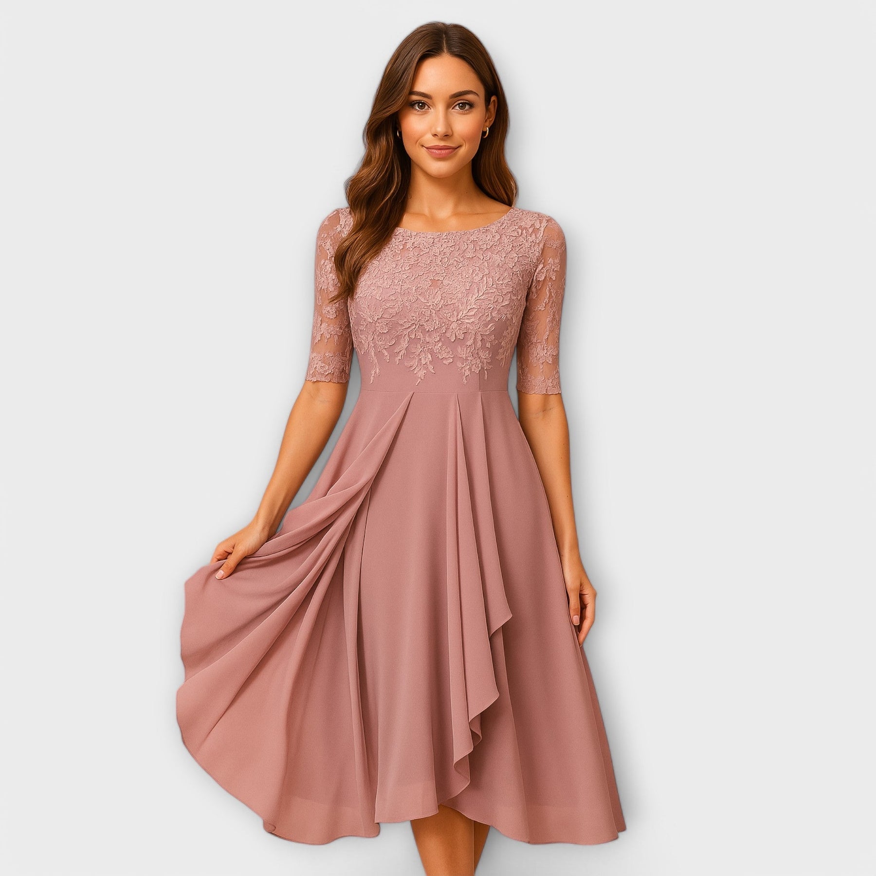 Dalila - Vestido Midi com Mangas de Renda