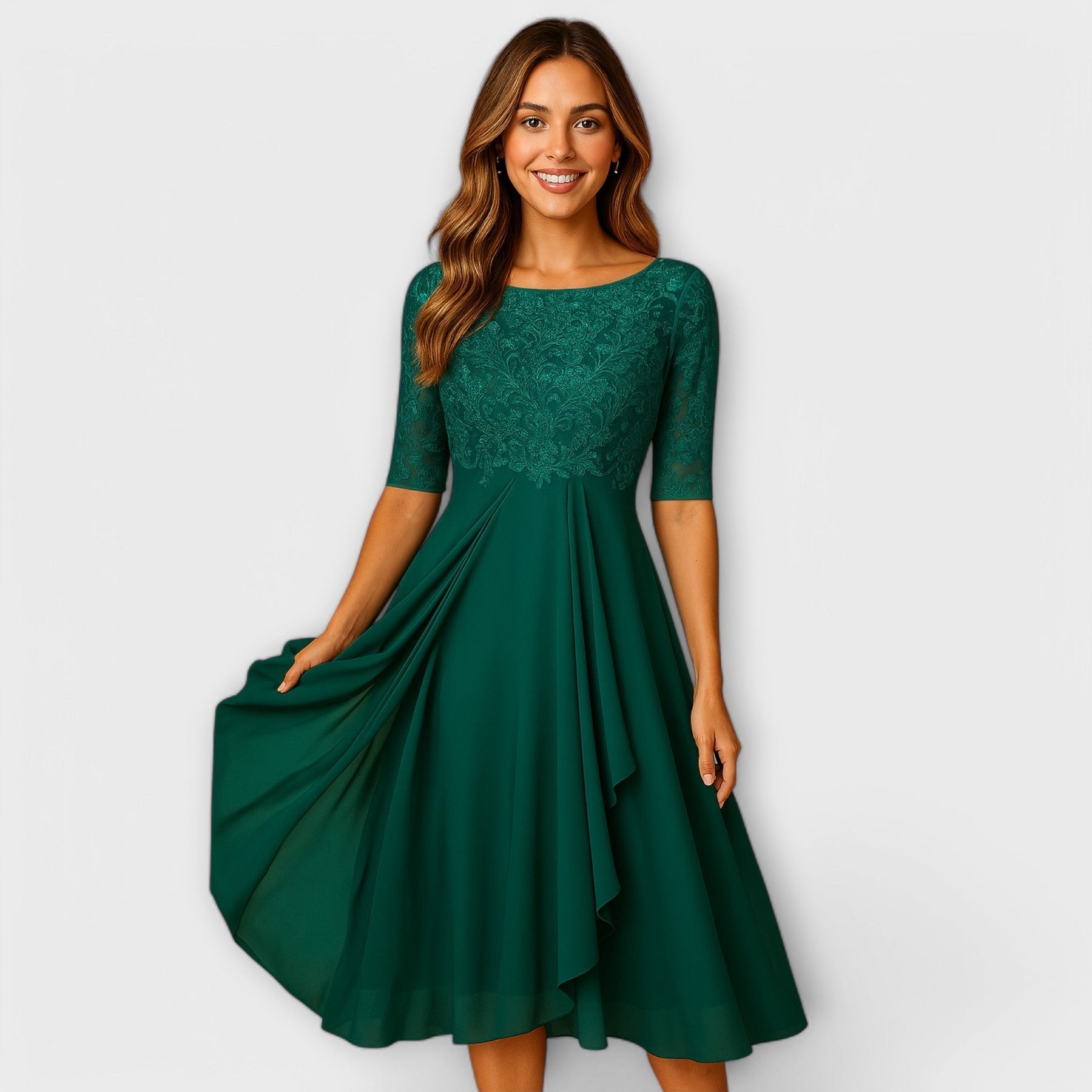 Dalila - Vestido Midi com Mangas de Renda