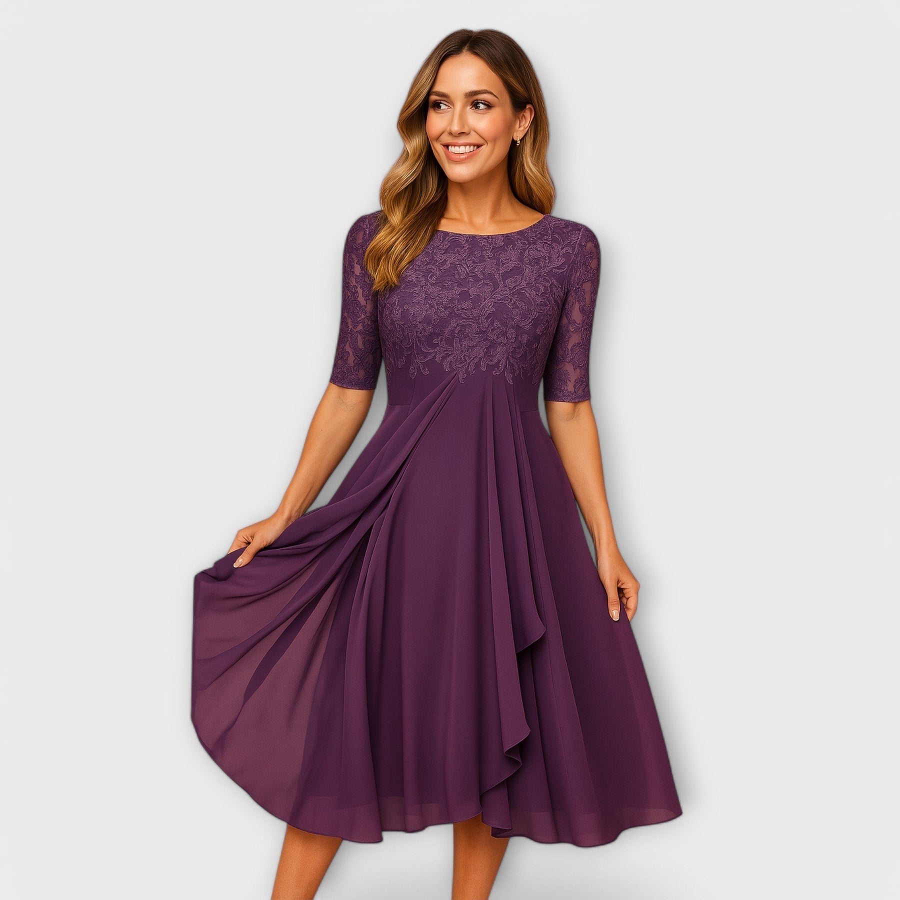 Dalila - Vestido Midi com Mangas de Renda