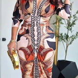 Vestido longo Naelle com padrão artístico e elegante