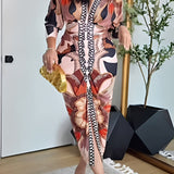 Vestido longo Naelle com padrão artístico e elegante