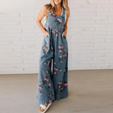 Macacão jeans floral Elara leve e descontraído
