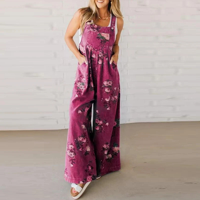 Macacão jeans floral Elara leve e descontraído