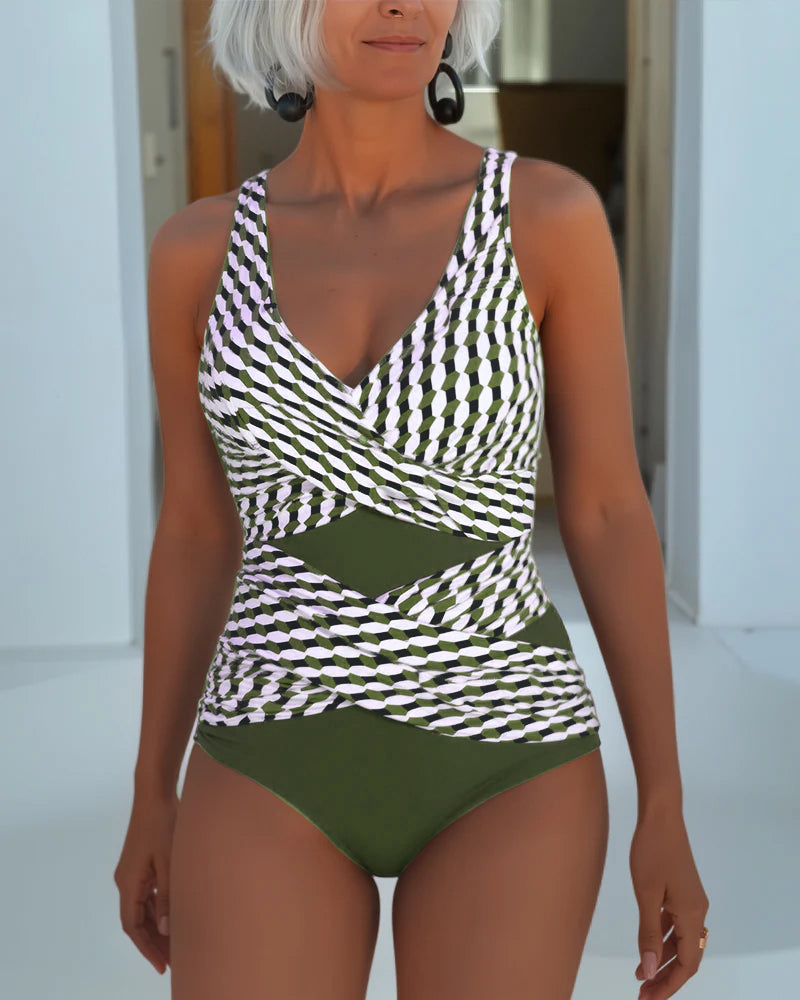 Elegante Fato de Banho Cross-Over com Efeito Modelador e Corte Lisonjeiro
