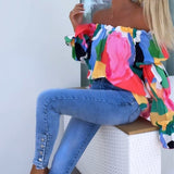 Vanessa - Top casual assimétrico estampado colorido