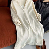 Vestido Manga Longa Liso Colarinho Simples