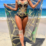 Marie™ - Maiô Push-up com saia de praia combinando