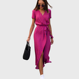 Luisa - Vestido longo elegante com mangas curtas e cinto