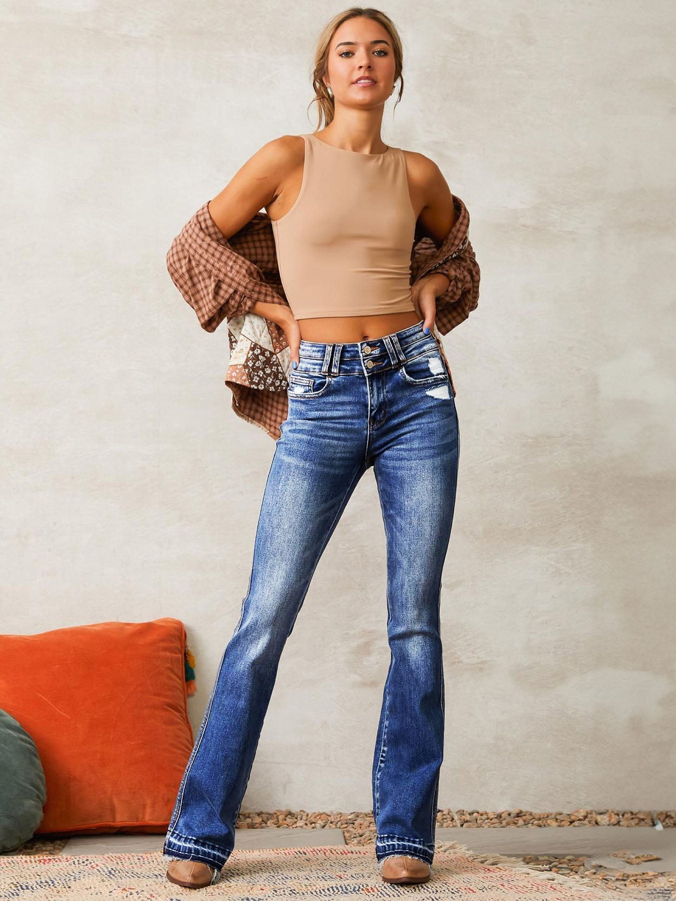 Jeans Flare de Denim Stretch Rasgado