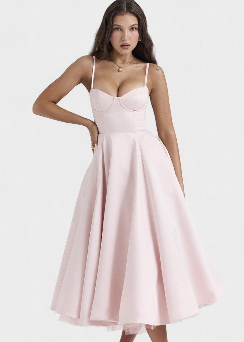 Julia - Vestido midi com corpete de cetim