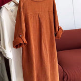 Vestido Manga Longa Liso Colarinho Simples