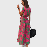 Luisa - Vestido longo elegante com mangas curtas e cinto