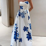 Samanta - Vestido Maxi Floral Elegante com Rendas e Decote