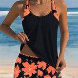 Inger - Tankini impresso sem mangas com decote em U